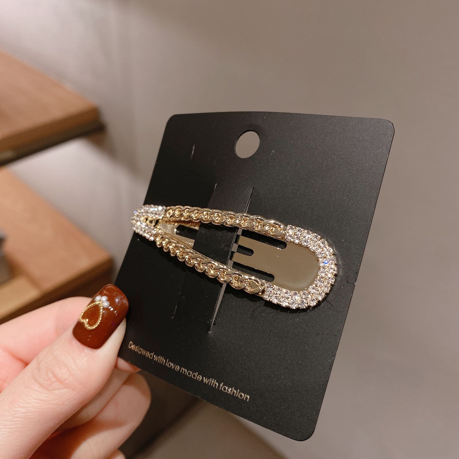 Korean Design Sense Personality Stitching Chain Barrettes Women's Fashion Metallic Simple BB Clip Side Clip Bang Clip