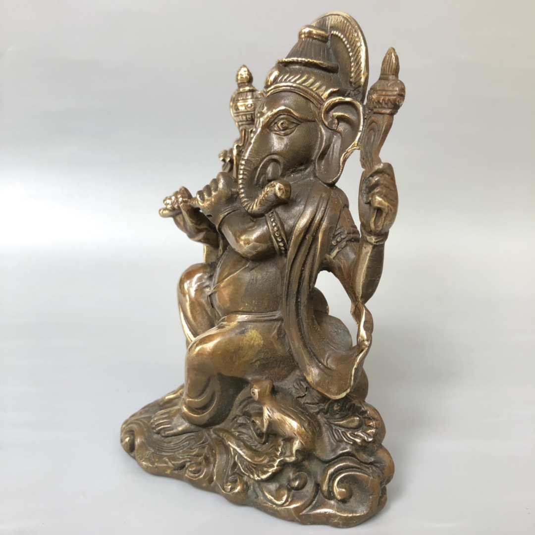 仿古黄铜象神摆件泰国象鼻象头神印度教护法神像家居供奉摆件