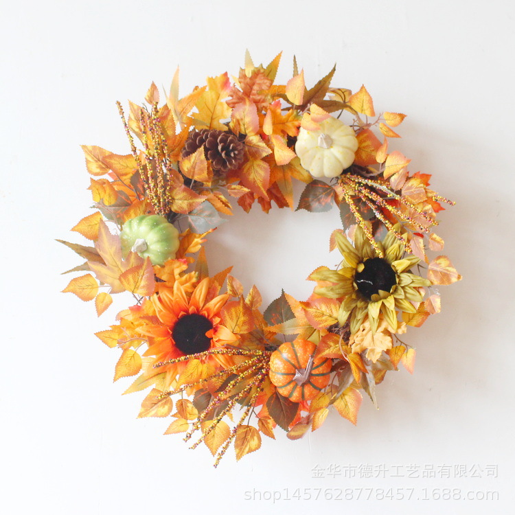 DSEN 2021 Cross-Border E-Commerce Amazon Autumn Color Thanksgiving Harvest Festival Pumpkin Maple Leaf Berry Vine Ring Garland Decoration