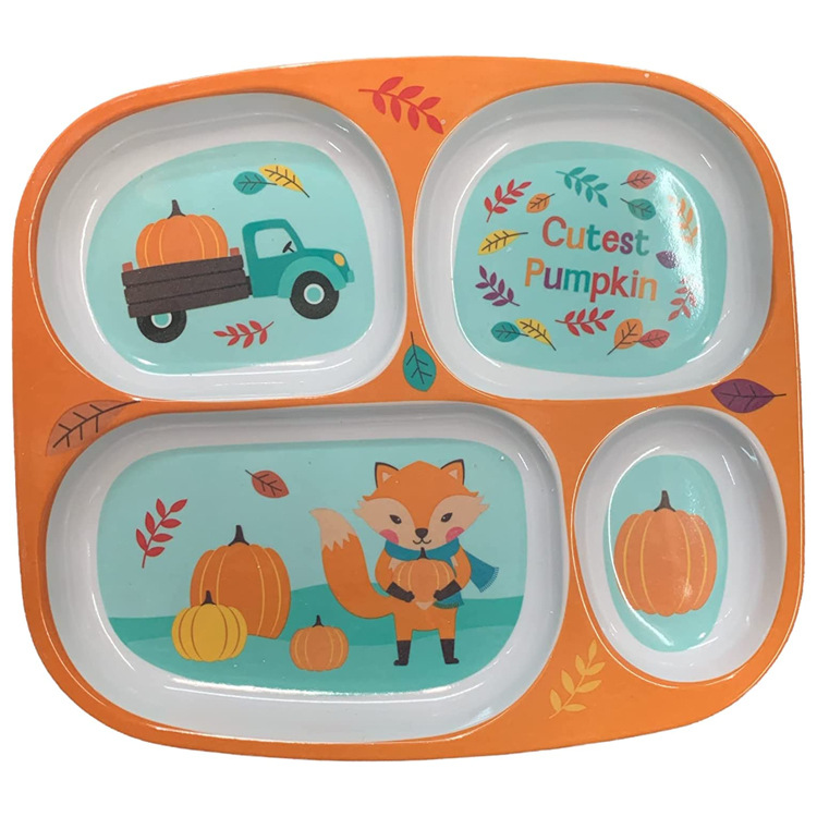 9.5-Inch Melamine Children's Four Grid Plate Cartoon Drop-Resistant Food Safety Melamine Service Plate Compartment Tray Customizable