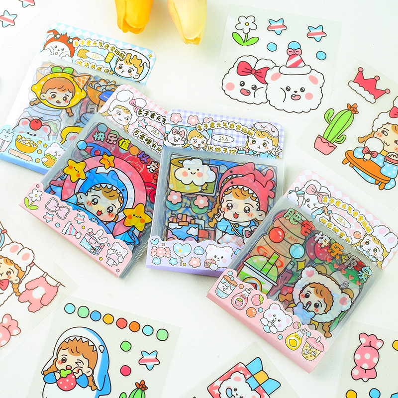 97894栗子君元气日常25入贴纸烫金卡通可爱女孩pet贴水杯手帐贴画