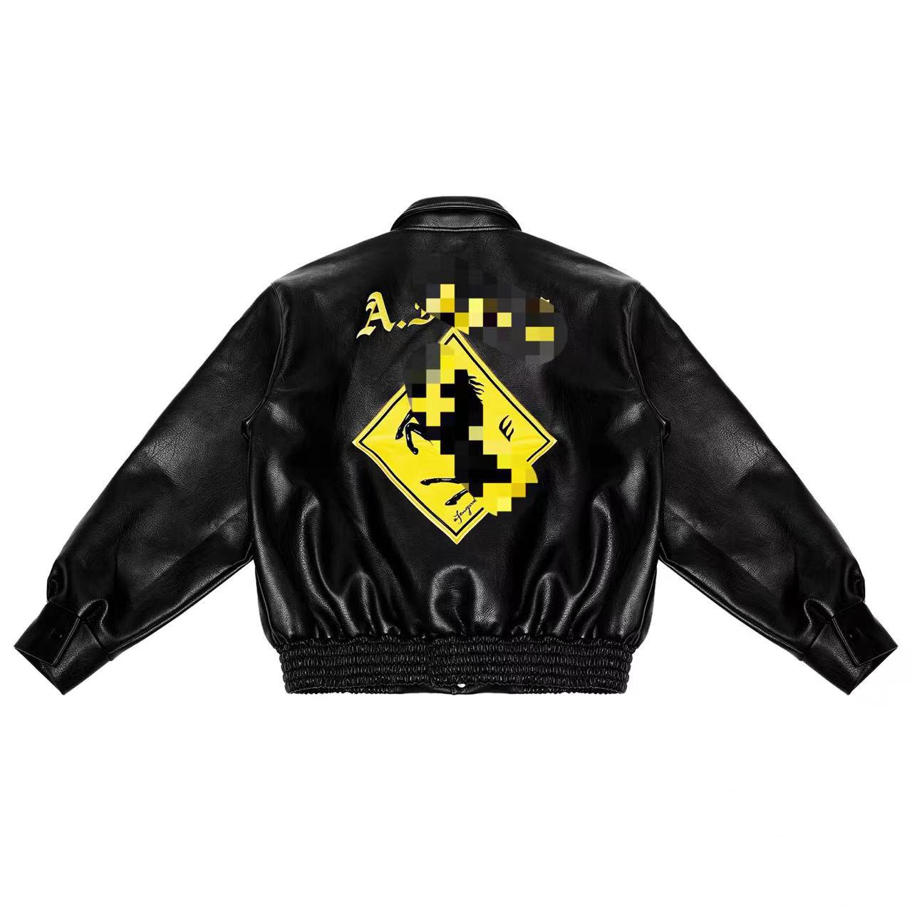2023afg * K Autumn Clothing Correct Version National Fashion Autumn and Winter Leather Jacket Yellow Black White Men and Women Embroidered Pu