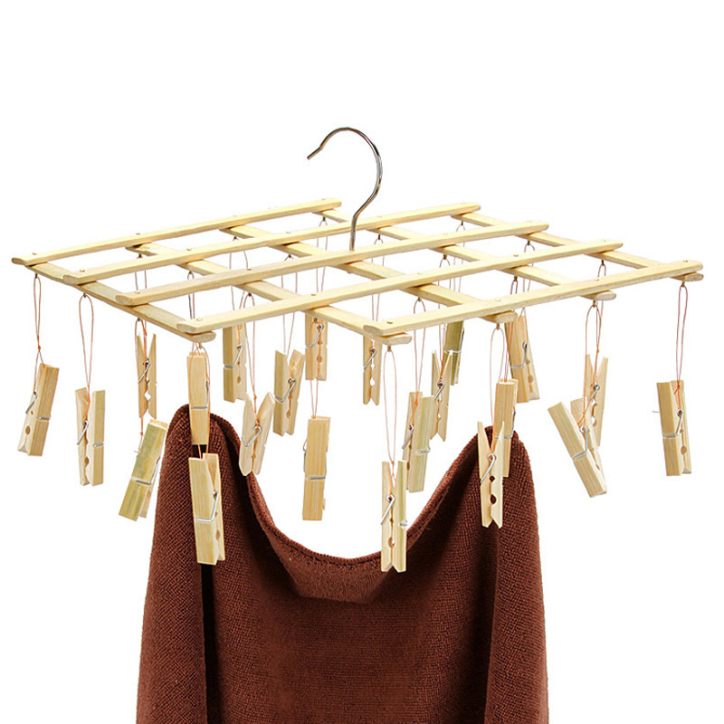 16/22竹子伸缩晾衣架晾晒衣撑 多头衣夹子毛巾袜子多用竹拉架