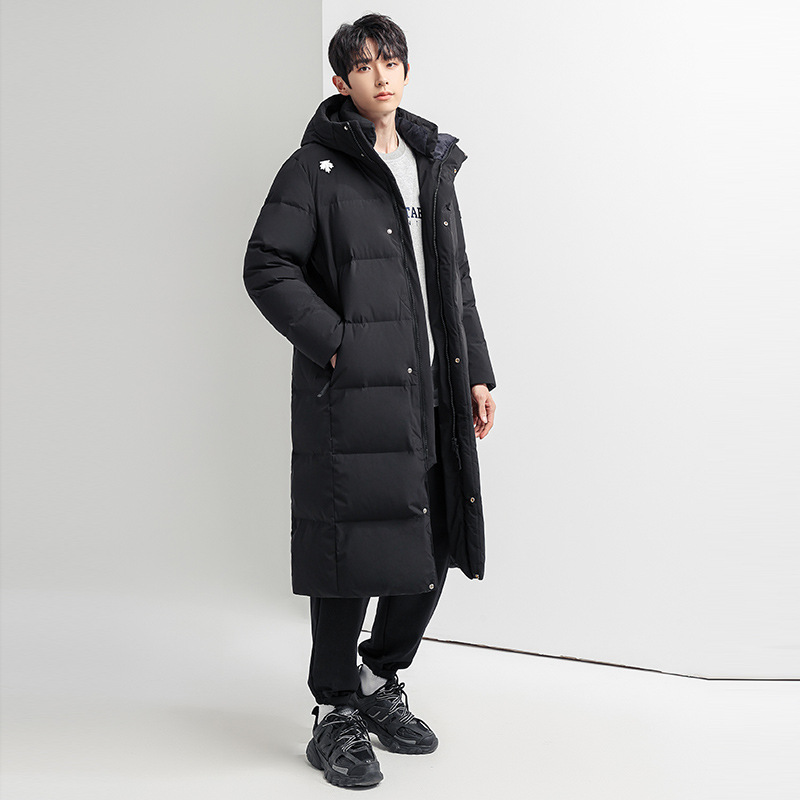 Winter Men's 90 White Duck down Hooded down Jacket Youth Casual Fashion Couple Mid-Length over-the-Knee Warm Overcoat