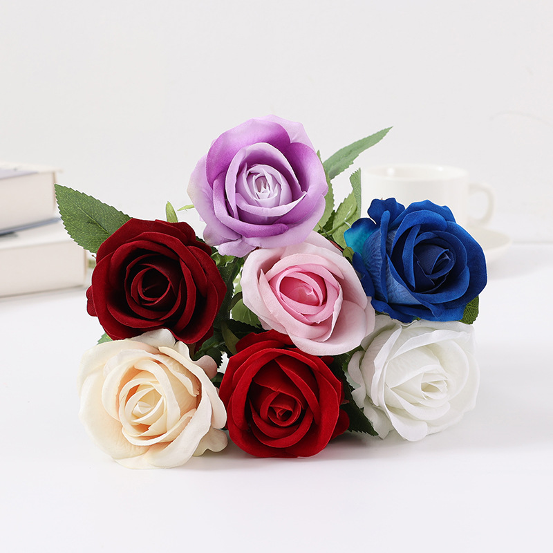 Artificial Rose Single Touch Flannel Rose Photography Props Furniture Decoration Live Factory Wholesale Foreign Trade Fake Flowers