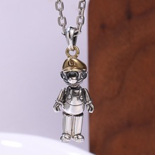韩版S925纯银个性小众时尚可爱卡通超级马里奥吊坠女独特毛衣项链