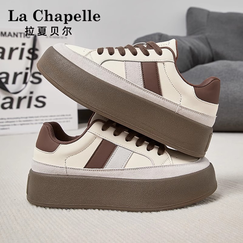 拉夏贝尔厚底小白鞋女2024春季新款复古小众板鞋休闲百搭运动鞋女