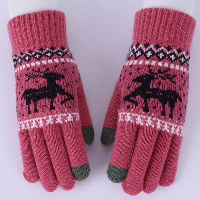 Factory Wholesale Thickened Fleece-Lined Men's and Women's Winter Warm Touch Screen Riding Cold-Proof Anti-Freezing Deer Knitted Knitting Wool Gloves