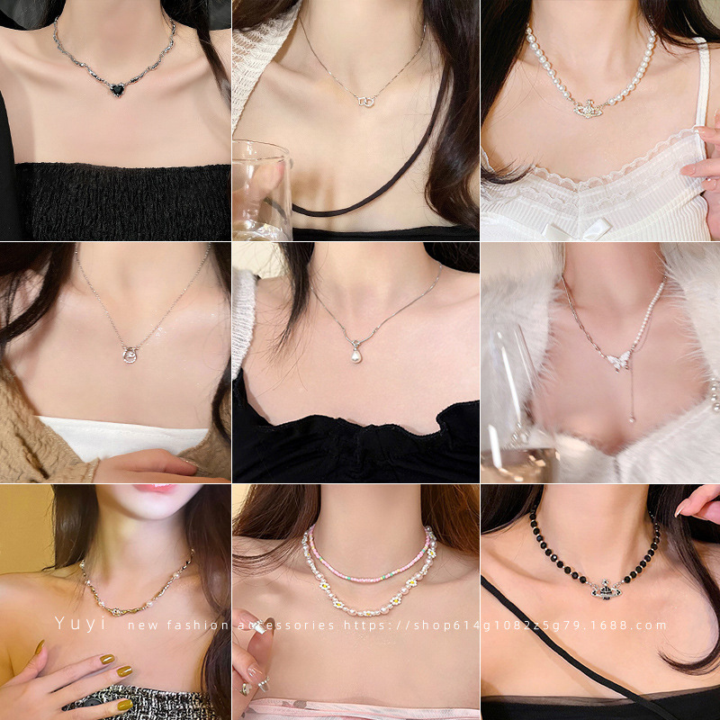 high-grade irregular necklace with broken silver light luxury all-match pearl clavicle chain female niche design necklace pendant