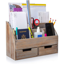 办公桌面木质收纳盒多层带抽屉客厅遥控器杂物木质整理盒储物盒