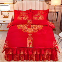 韩版公主风床裙式床单被罩加厚单双人床罩被套婚庆床上用