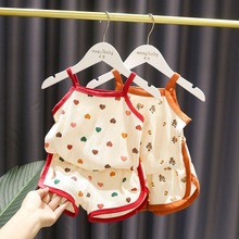 1-5女宝宝洋气小清新套装3女婴儿夏装韩版女童吊带短裤棉两件套