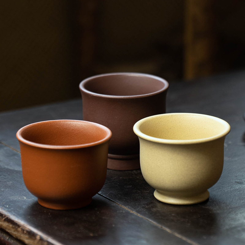 批发宜兴紫砂杯品茗杯单个主人杯段泥紫泥小茶杯功夫茶具家用茶碗