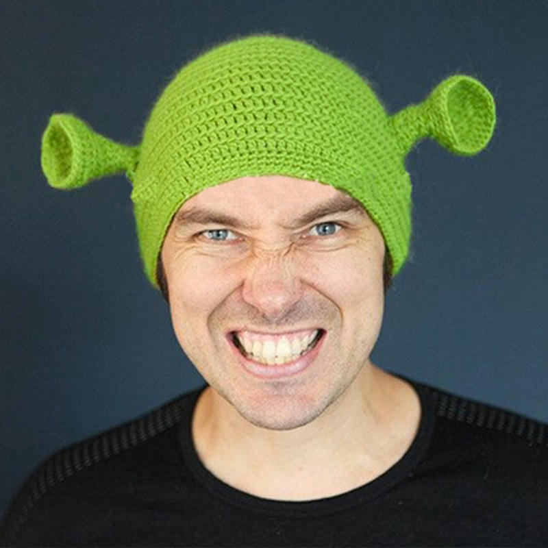 新品绿帽子卡通动漫搞怪针织史莱克同款毛线针织帽批发