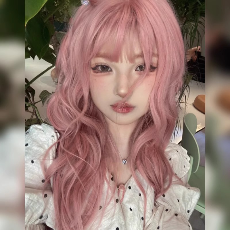 喵灵界假发女樱花粉长发日系自然全头套式高颅顶蓬松网红lolita长