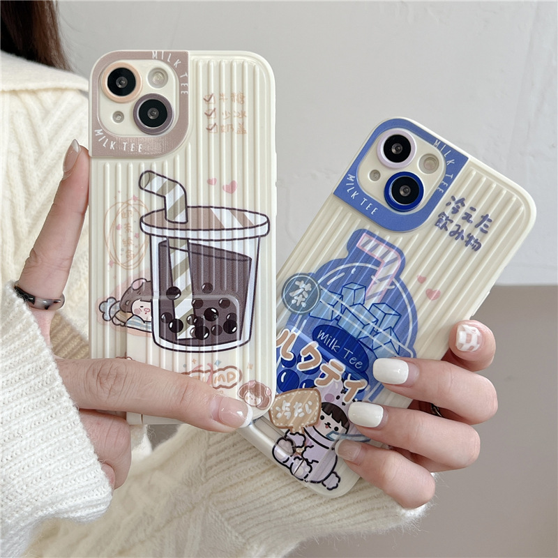 奶茶女孩拉杆支架苹果13/12promax手机壳xr适用iphone11/xs软8p女
