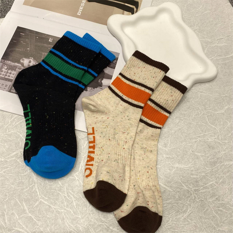 Socks Men's Summer Stripes Color Matching Trendy Socks Four Seasons Sports Cotton Socks Personal Influencer Breathable Sweat Absorbing Tube Socks