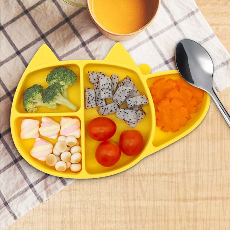 Cross-Border Hot Selling Cartoon Cute Compartment Tray Children‘s Tableware Children‘s Sucking Disc Integrated Drop-Resistant Silicone Plate