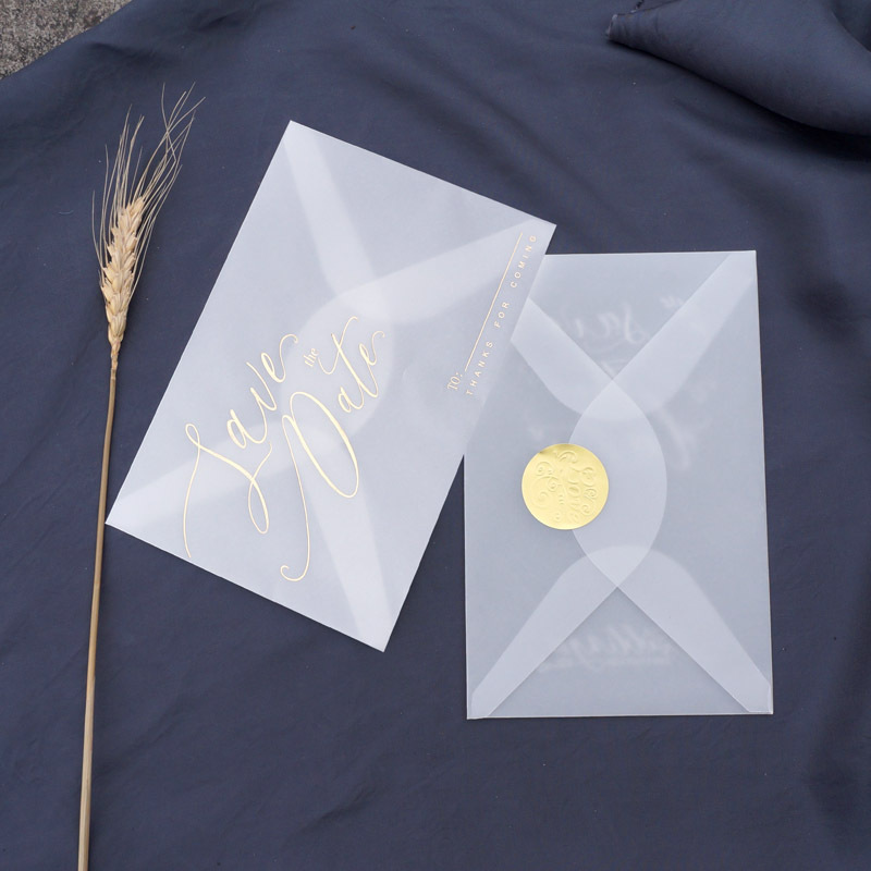 半透明硫酸纸信封书信烫金开花明信片设计感结婚复古朦胧婚礼手账