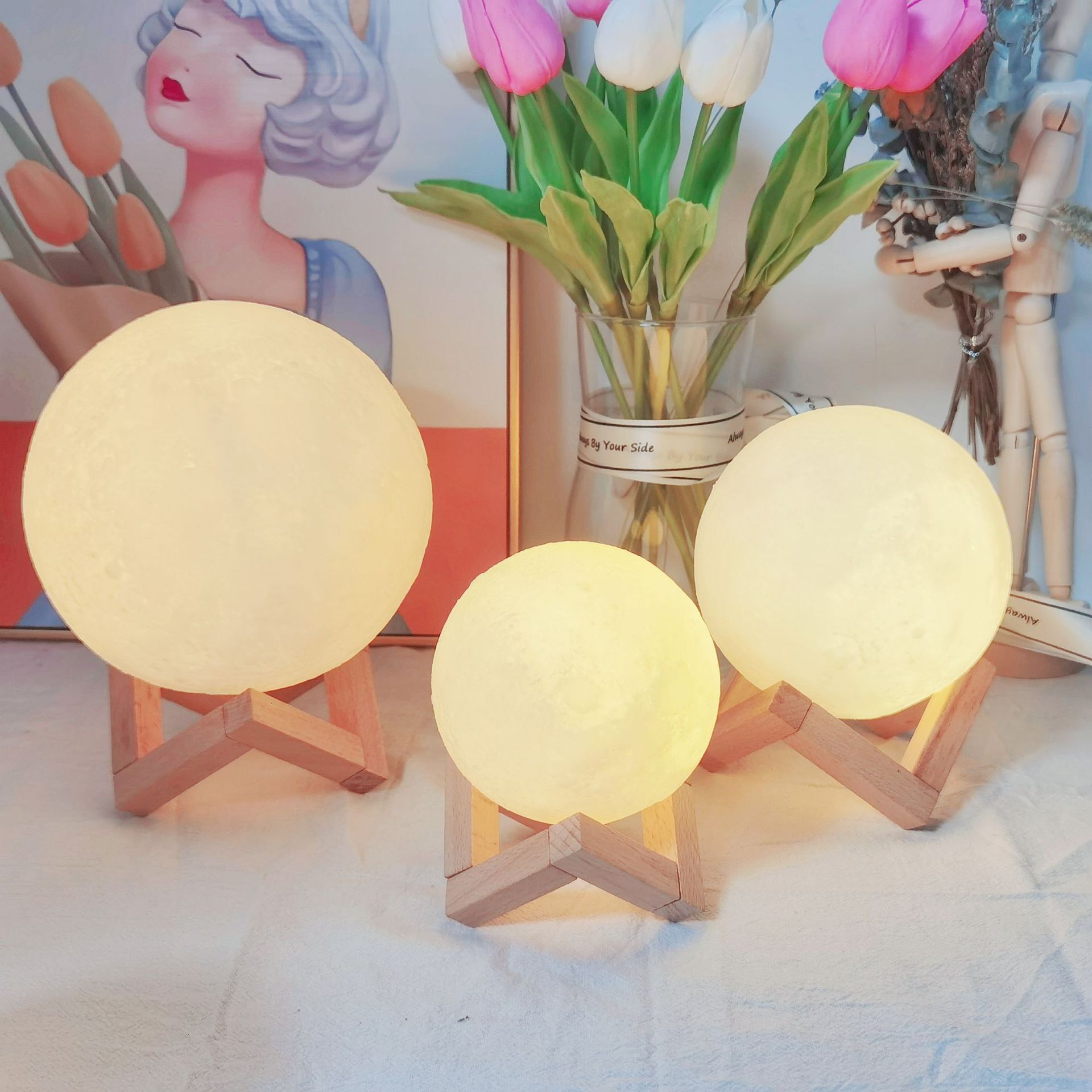 3D Moon Light Hand-Painted DIY Creative Small Night Lamp Internet Celebrity Children's Studio Graffiti Moon-Light Lamp Group Building Activity Supplies