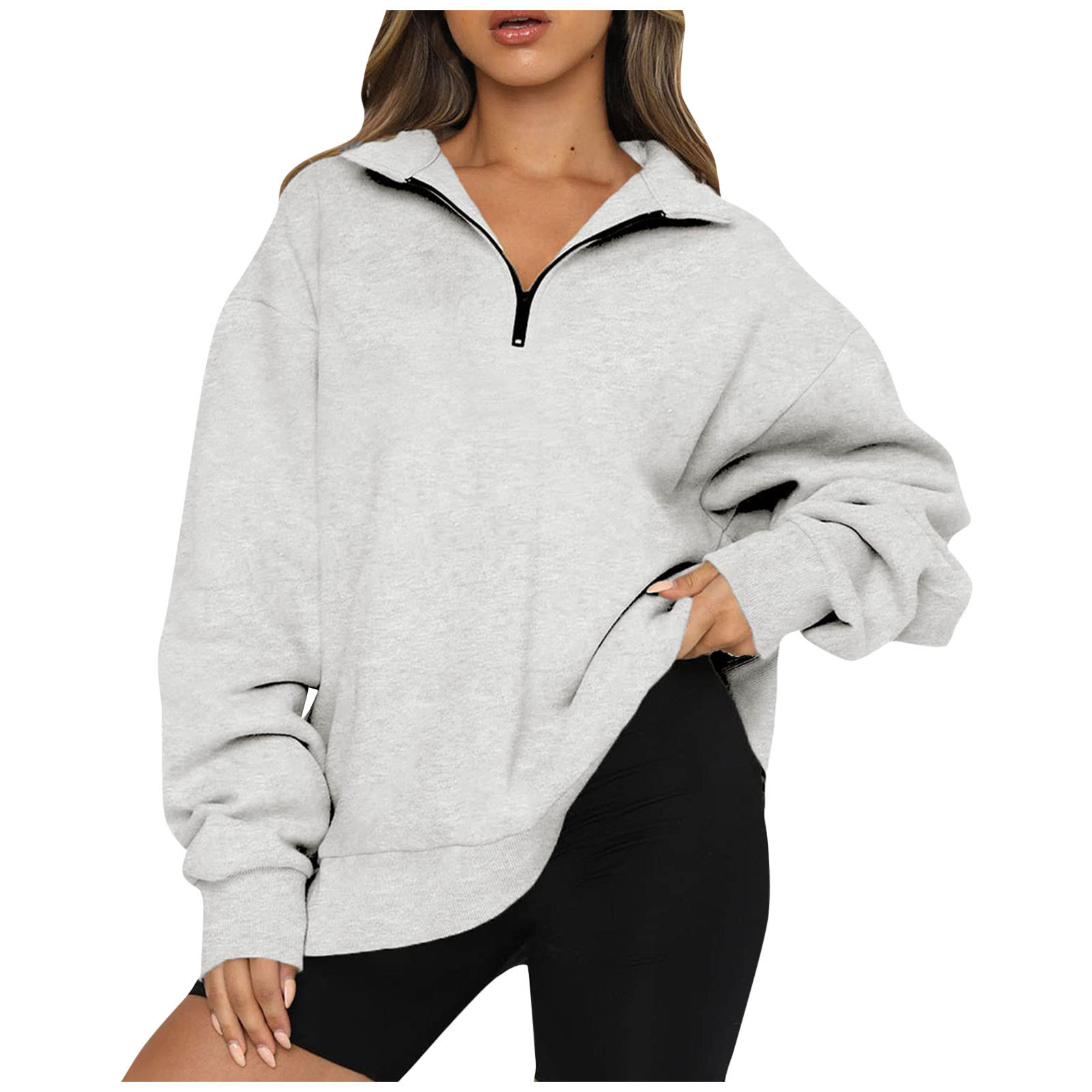 European and American Women's Clothing 2022 Autumn and Winter New Amazon Casual Top Half Zipper Pullover Long Sleeve Sweatshirt Sweater for Women
