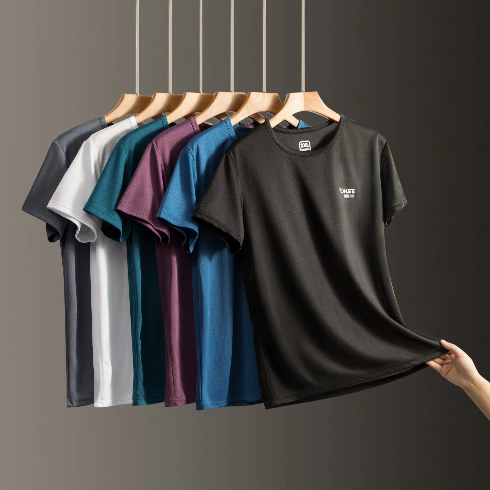 Men's Quick Drying Clothes T-shirt Ice Silk Mesh Quick Drying Clothes Short Sleeve T-shirt Elastic plus Size Young and Middle-Aged New Fashion