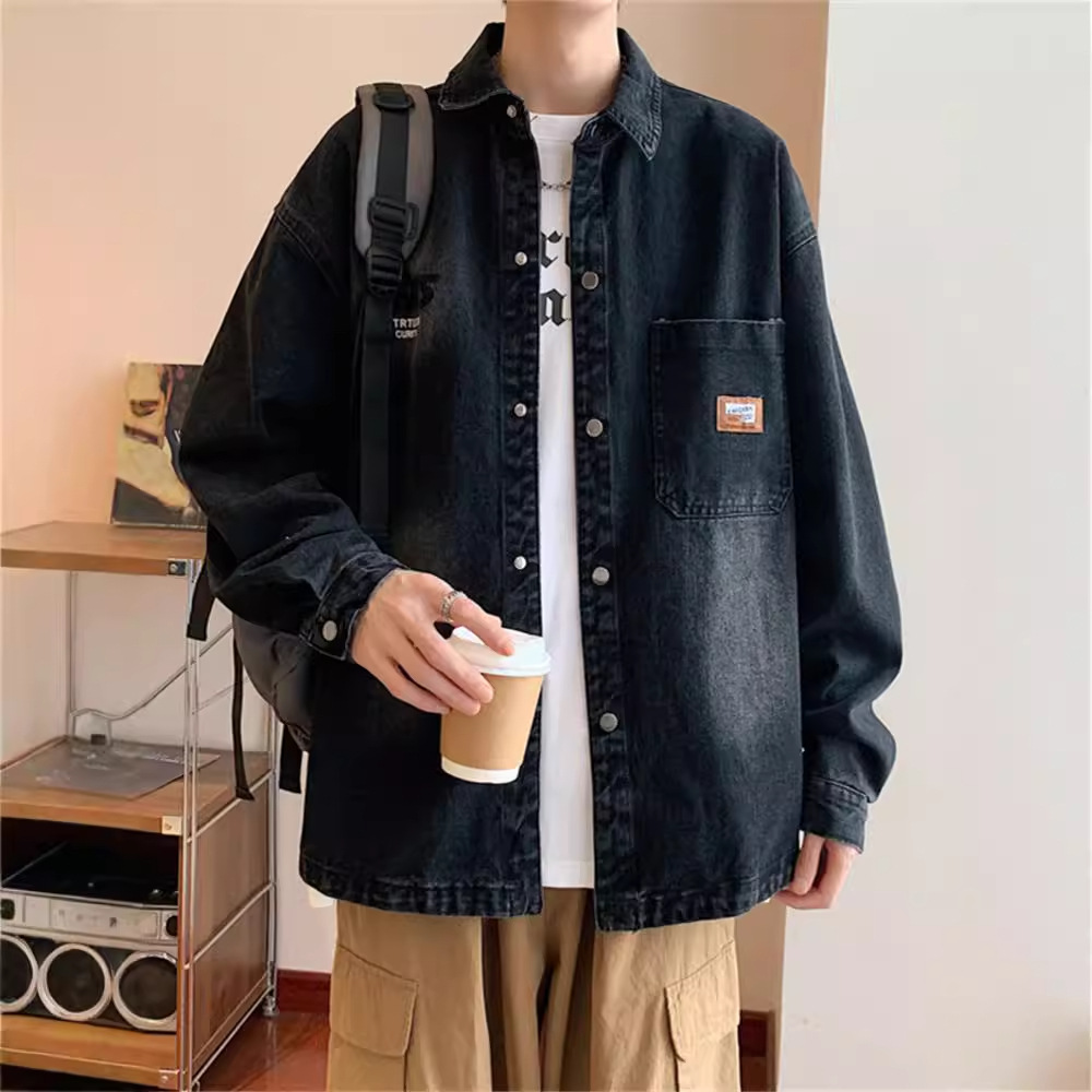 男生水洗牛仔长袖衬衫春夏季新款青少年高品质上衣服翻领休闲外套