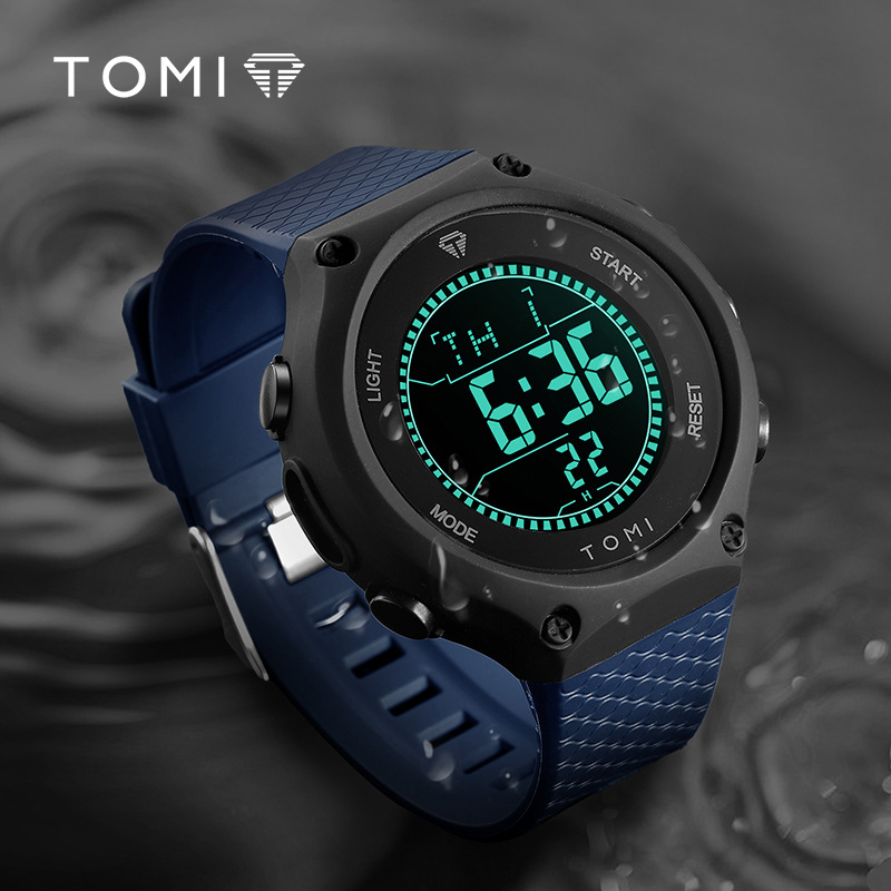 [In Stock] Tomi Electronic Push-Button Stainless Steel Universal Sports Electronic Watch Men's Waterproof Trend Watch