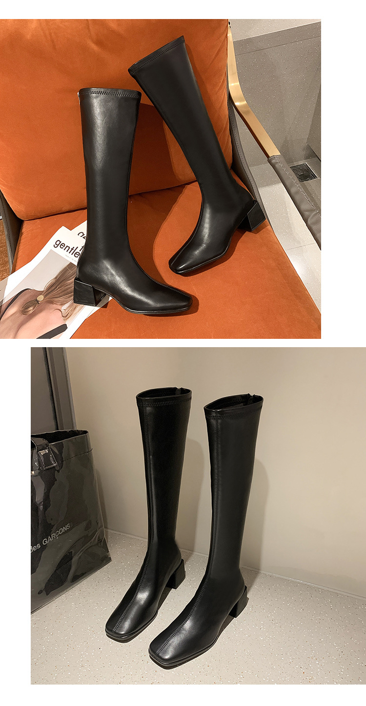 靴子女长靴粗跟女靴流行新款时尚女鞋长筒高跟鞋长筒靴马丁靴黑色