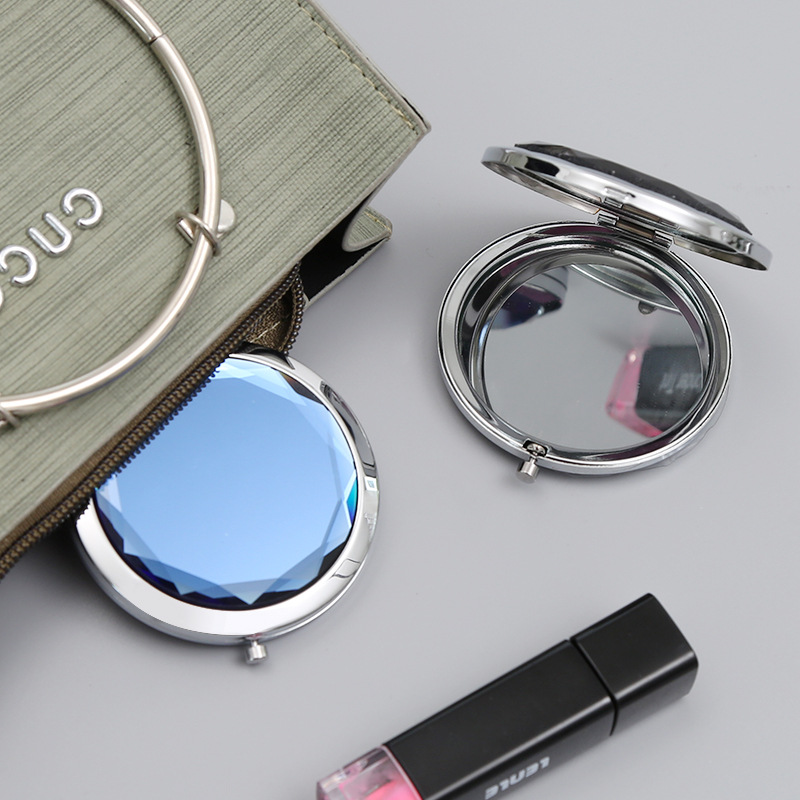 包邮便携随身水晶化妆镜创意迷你小镜子女可爱翻盖式双面折叠圆镜