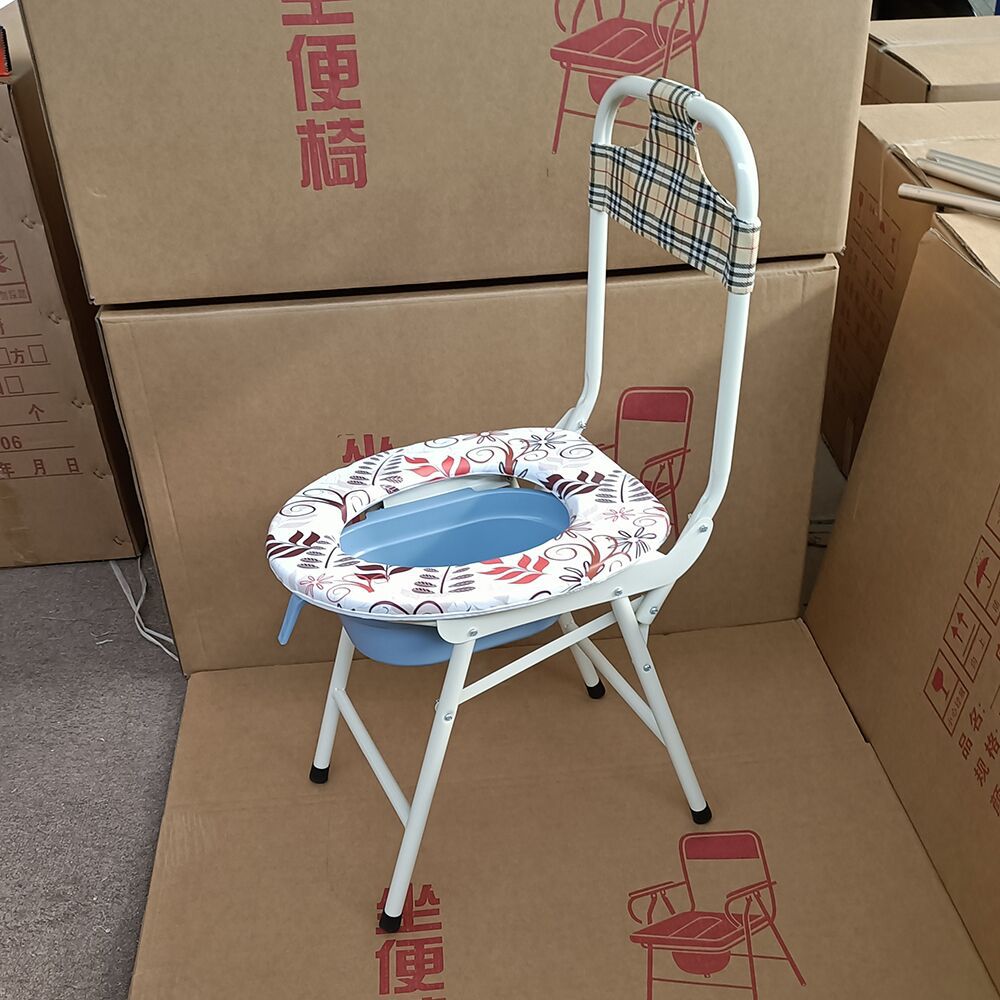 厂家批发老人折叠坐便椅坐便器家用小花高靠背座便椅带盆坐便椅