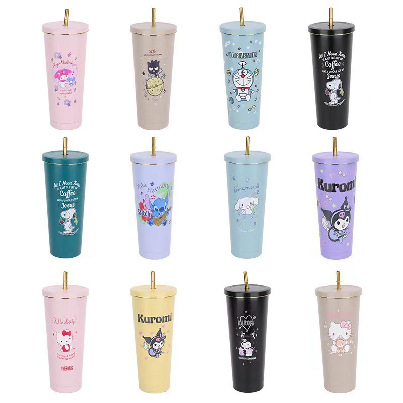 Cross-Border Cartoon 304 Stainless Steel Cup with Straw Cute Sanliou Ins Style Thermos Cup Large Capacity Vacuum Coffee Cup