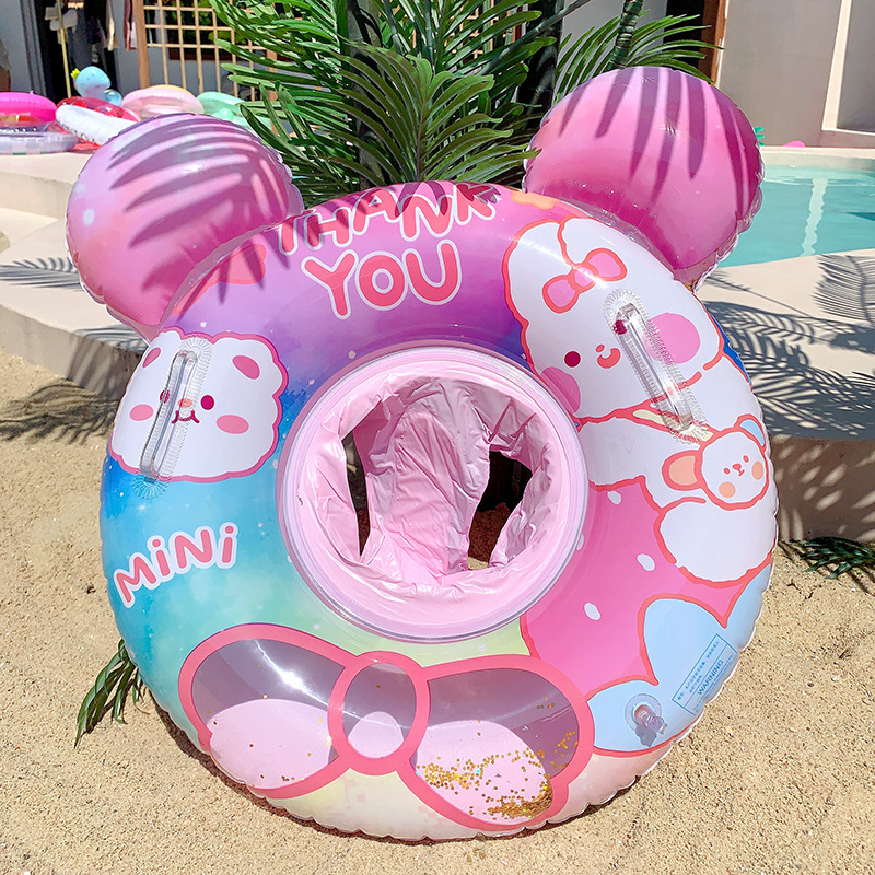 Children's Pink Strawberry Rabbit Cartoon Swimming Ring Baby Playing Water Anti-Flip Boys and Girls 1-3-6 Years Old Seat Ring Wholesale