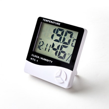 厂家直供HTC-1室内电子温度计闹钟 创意家用大屏幕温湿度计礼品