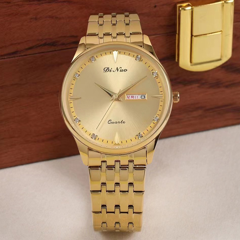 谛诺表dinuo手表批发腕表钢带男士日历防水情侣对表出口跨境货源