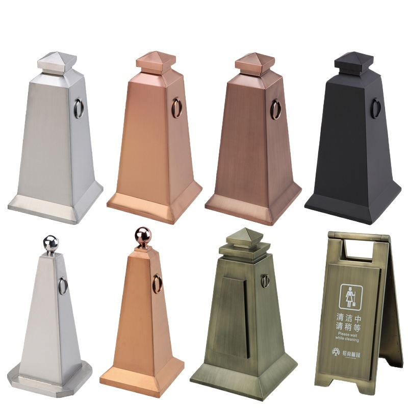 可不锈钢路锥反光锥停车牌安全警示路障物业方锥金属雪糕桶