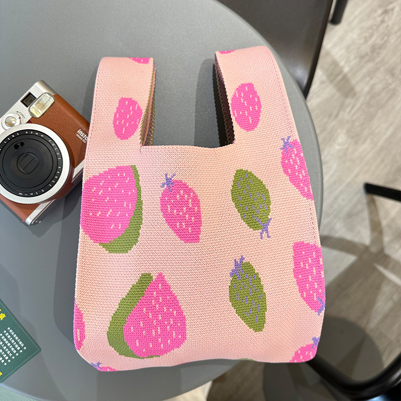 Spring and Summer Japanese Simple Cartoon Cute Tote Bag Student Underarm Knitted Bag Trendy Female Handbag Vest Bag