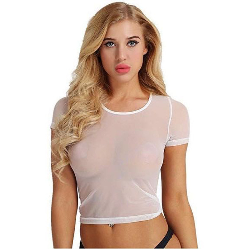 European and American Sexy Transparent Professional Temptation Mid-Length Shirt Short Sleeve Mesh Home Women's Pajamas Sexy Lingerie