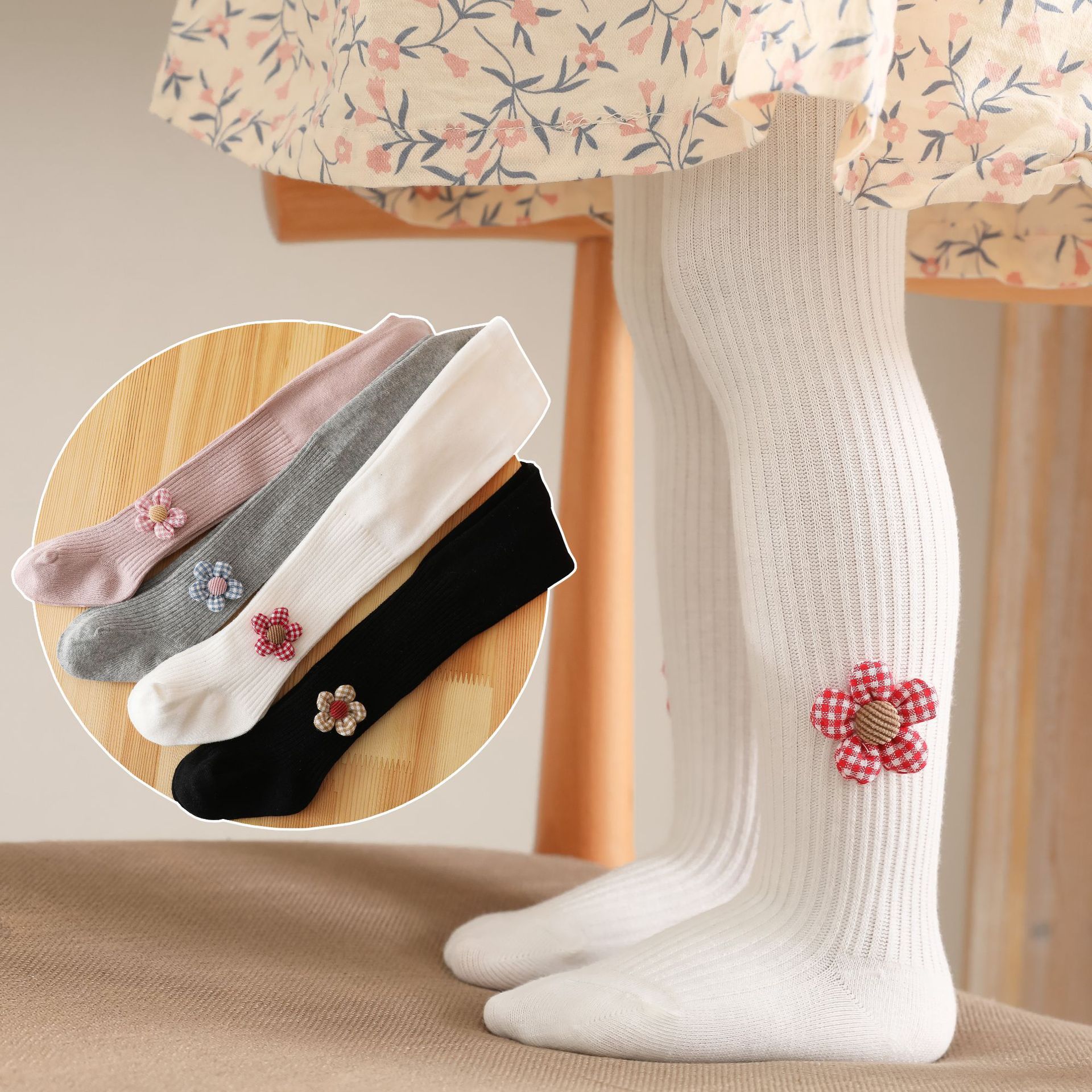 跨境新款货源春秋儿童精梳棉打底连裤袜小童宝宝连裤袜婴儿花朵袜