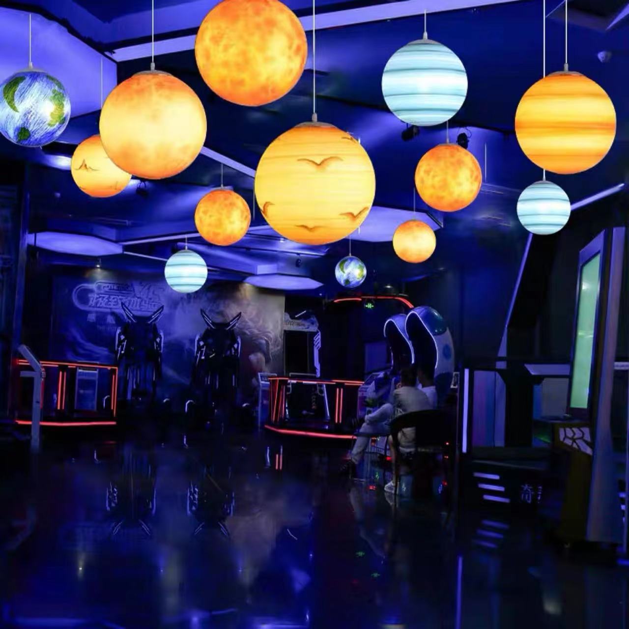 太空星球灯吊灯八大行星幼儿园商场大厅球形灯星空地球月亮月球灯