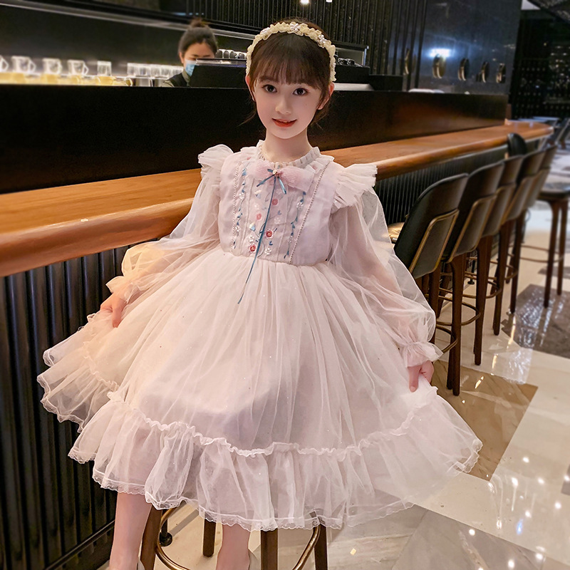 2022春季女童装公主裙仙女泡泡袖蓬蓬裙时尚蕾丝气质中大童礼服裙
