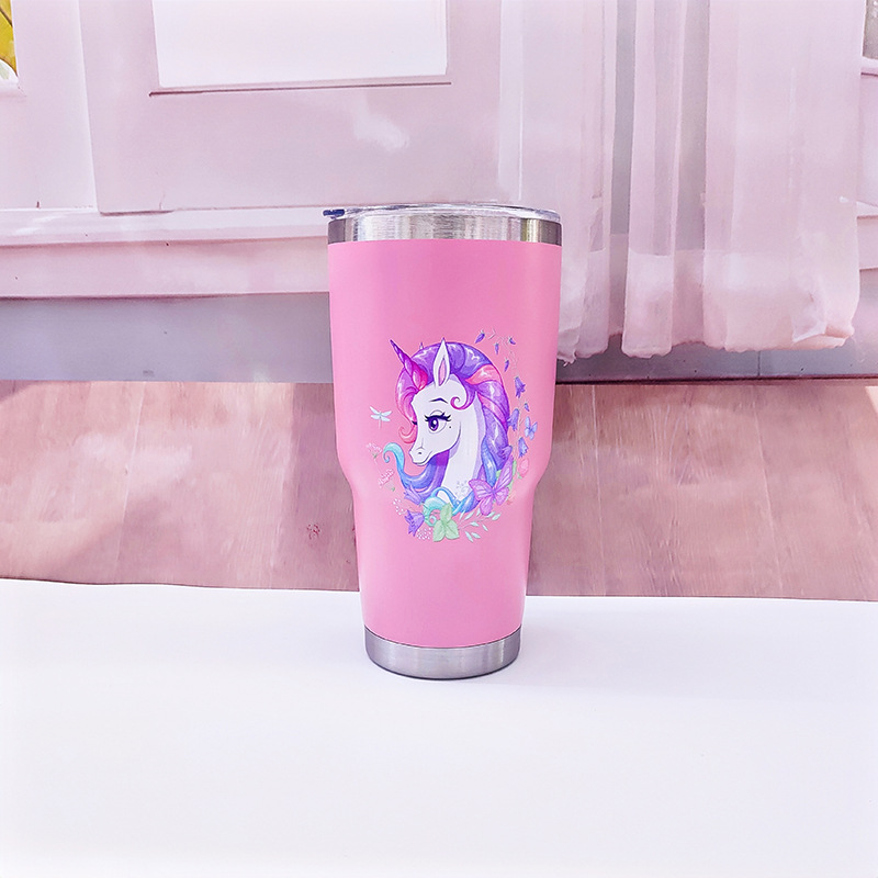 Factory Direct Sales Cross-Border 304 Stainless Steel Vacuum Cup 30Oz Double-Layer Vacuum Vehicle-Borne Cup Cartoon Unicorn Water Cup