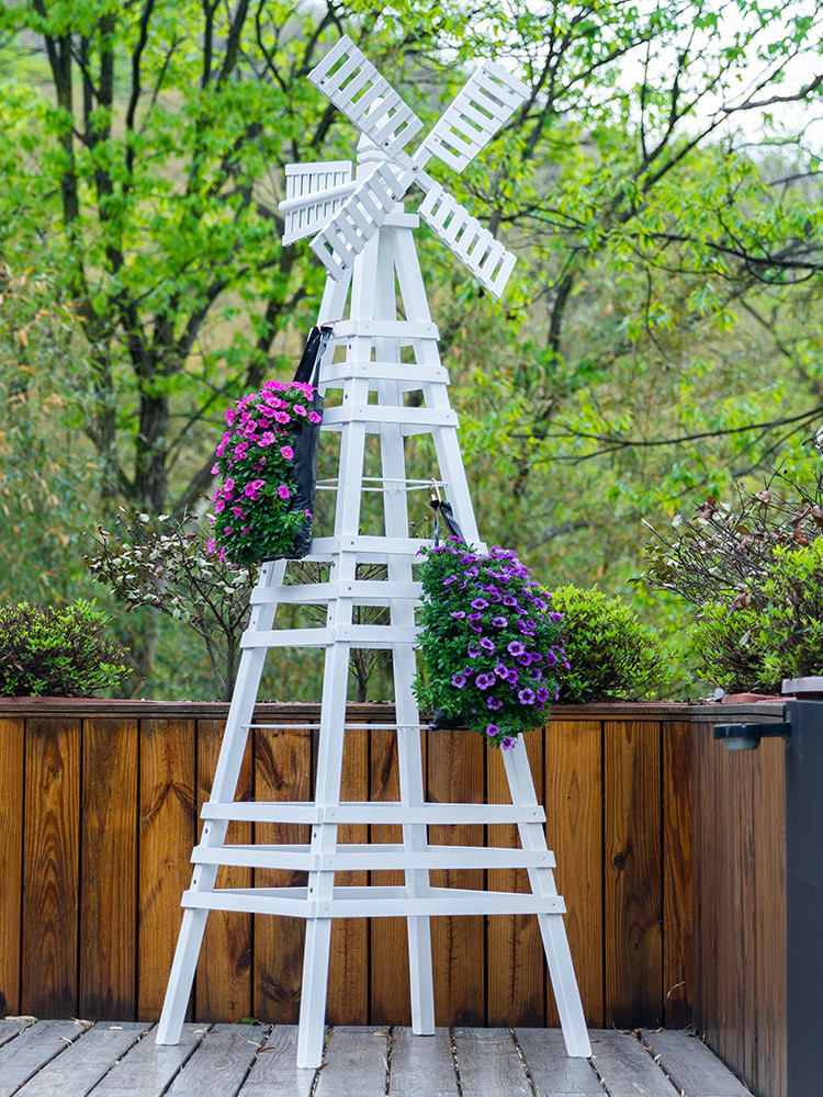 户外花园实木花架室外庭院别墅民宿阳台装饰风车防腐木爬藤花架子