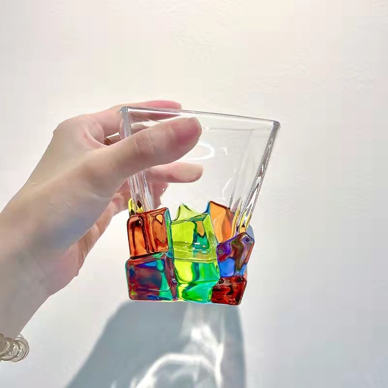 Advanced Purple Ice Cube Cup Artistic Sense Limited Wine Glass Creative and Slightly Luxury Glass Sense Water Cup Whiskey Glass