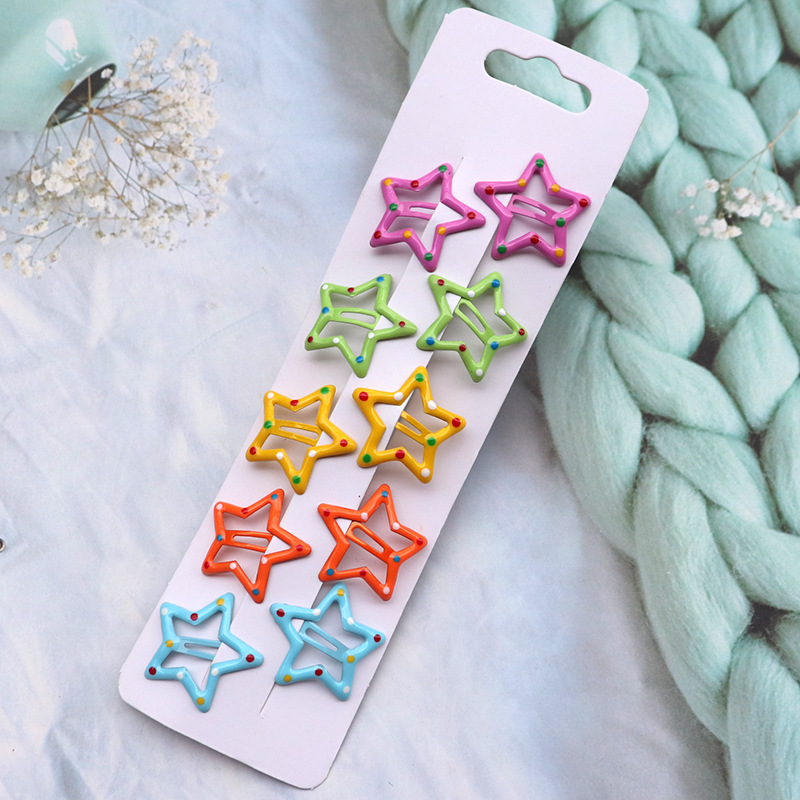 New Children's Barrettes Five-Pointed Star Dripping Oil Wave Point BB Clip Bone Little Clip Cropped Hair Clip Barrettes Girl Bang Side Clip