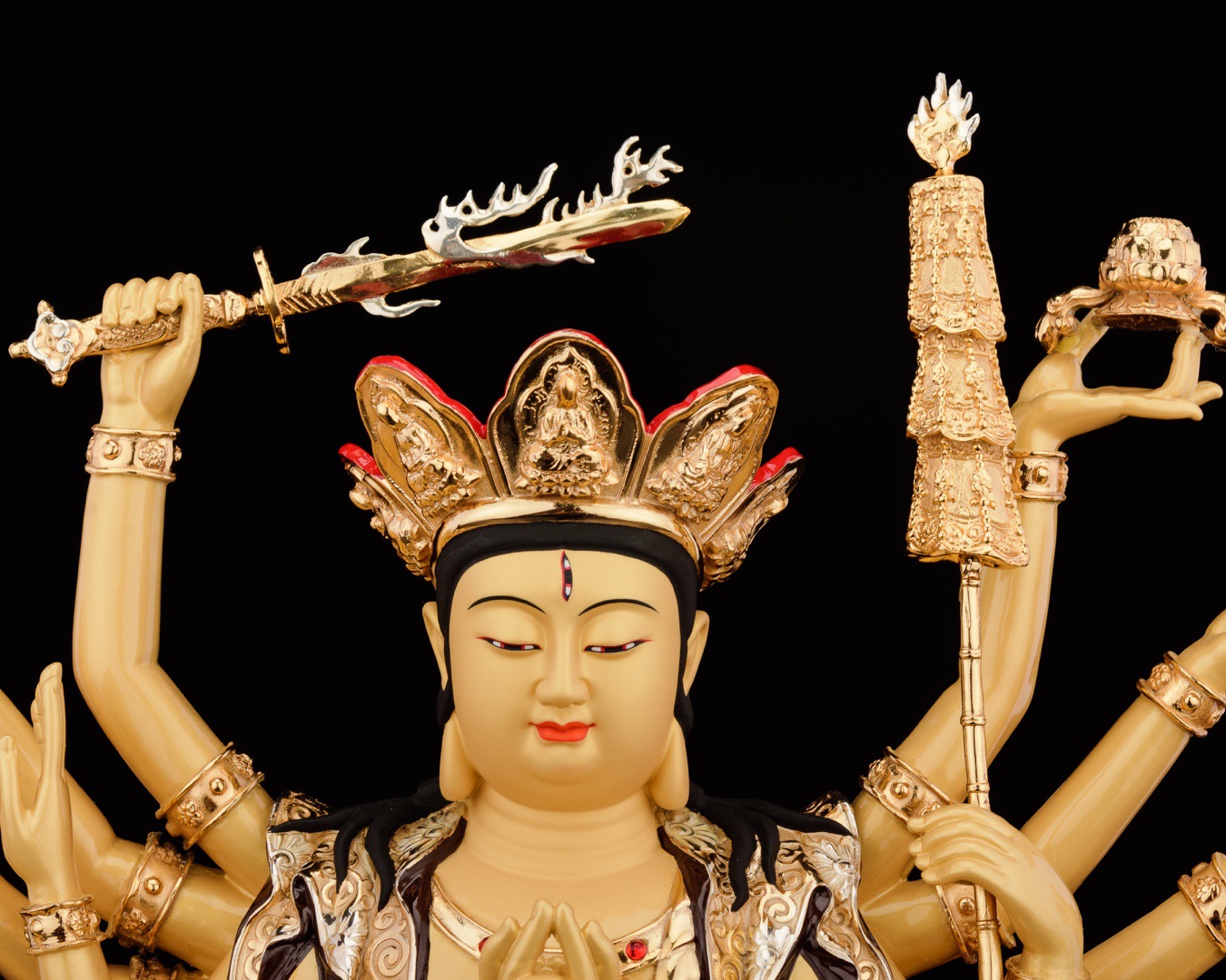 盛凡铜鎏金佛像准堤菩萨准提佛母准提镜家用佛堂佛教用品批发