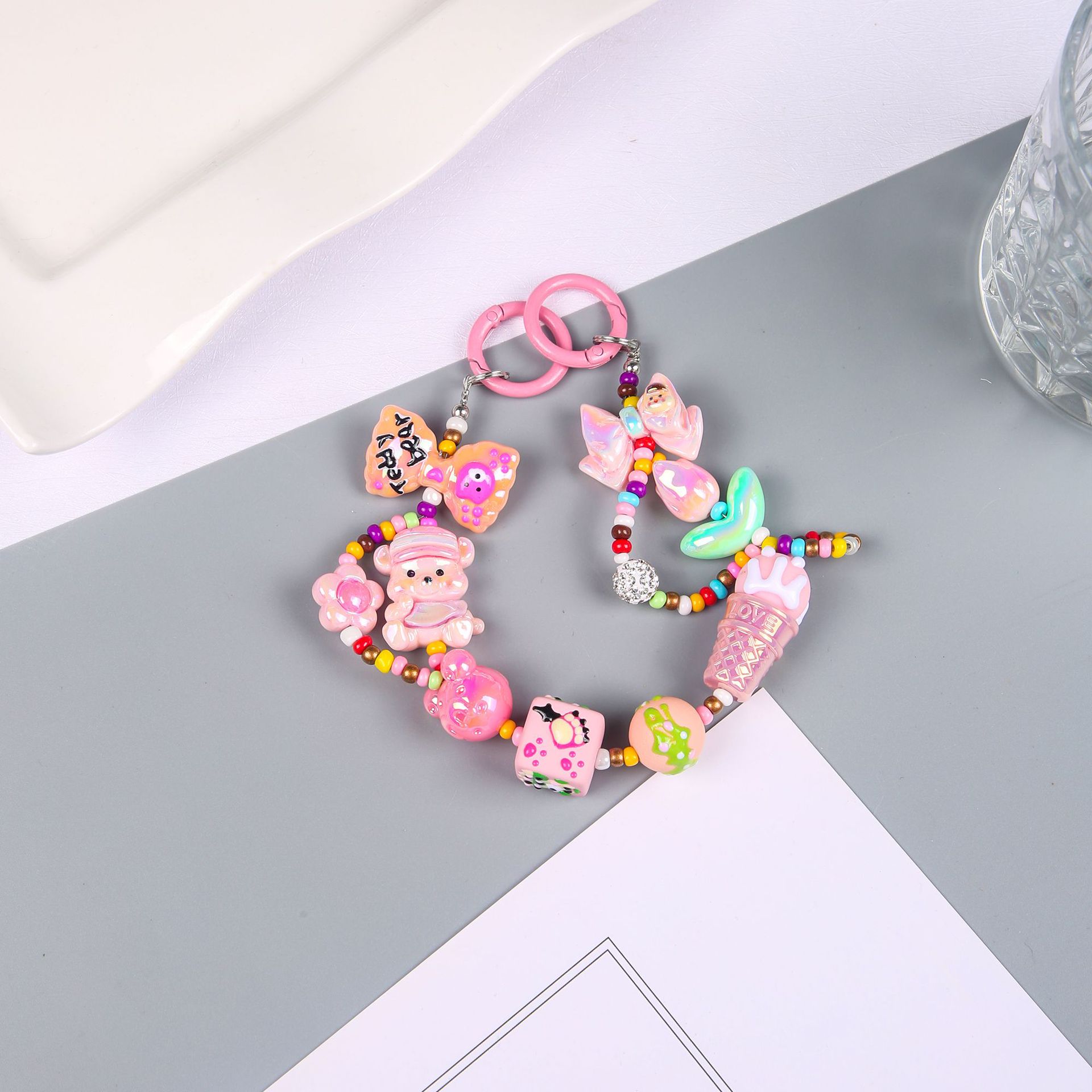 South Korea Ins Cute Hand-Painted Beads Phone Chain for Apple Huawei General Phone Case Lanyard Less Five-Pointed Star