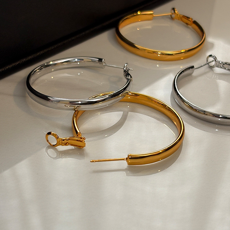 copper plating 18k gold exaggerated glossy earrings for women sterling silver needle alyssa chia same simple simple bracelet circle big ear ring