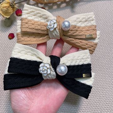 网红秋冬新款手工编织毛线蝴蝶结发夹气质少女顶夹精品