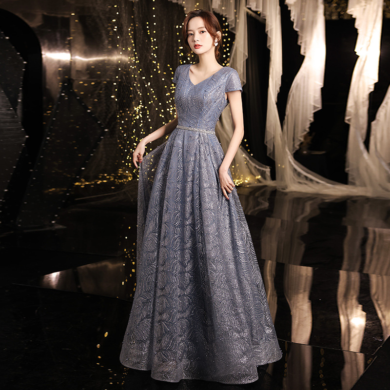 宴会礼服女2022新款v领气质长款演出大合唱主持艺考毕业季晚礼服